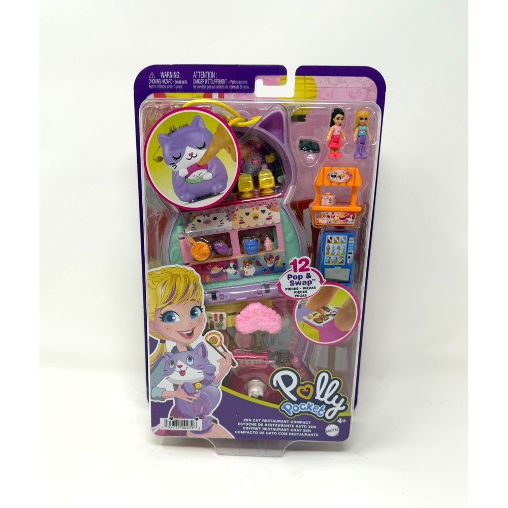 NEW 2021 Polly Pocket Zen Cat Restaurant Compact Toy Mattel 12 Pop And Swap